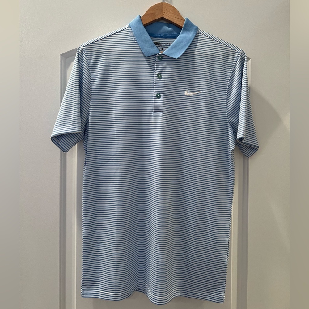 NIKE - Dri-FIT Polo Golf Shirt - Men's Small - Light Blue Stripe